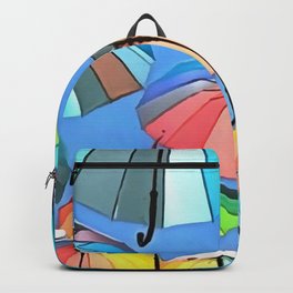 Whimsical Floating Umbrellas Backpack | Multicolored, Floating, Umbrella, Umbrellastreet, Painting, Umbrellaart, Parasol, Digital, Acrylic, Whimsical 