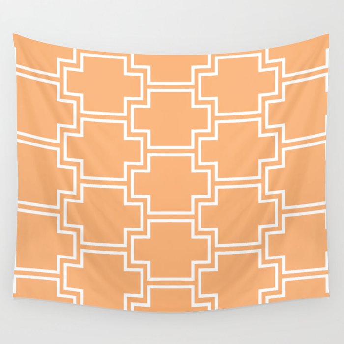 Orange and White Tessellation Line Pattern 2 Pairs DE 2022 Popular Color Market Melon DE5199 Wall Tapestry