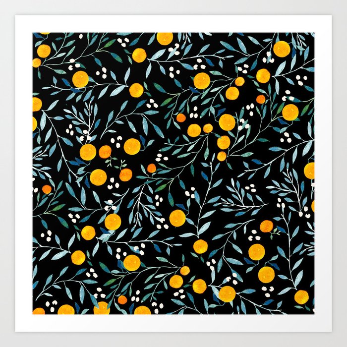 Oranges Black Art Print