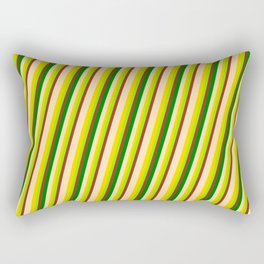 [ Thumbnail: Vibrant Beige, Yellow, Chartreuse, Red & Green Colored Pattern of Stripes Rectangular Pillow ]