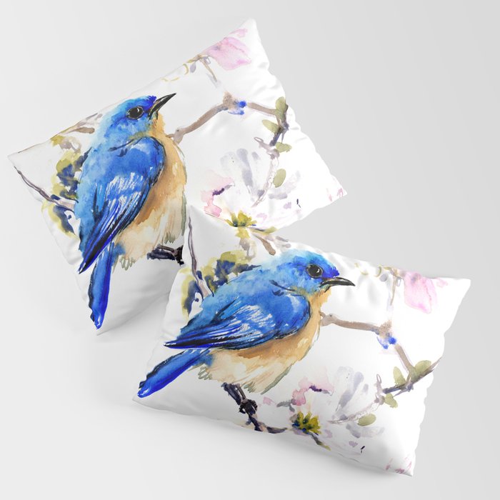 Bluebird and Dogwood, bird and flowers spring colors spring bird songbird design Pillow Sham