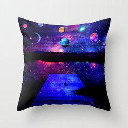 Universe Throw Pillow | Graphicdesign, Moon, Space, Digital, Fantasy, Sea, Magical, Abstract, Purple, Planets 