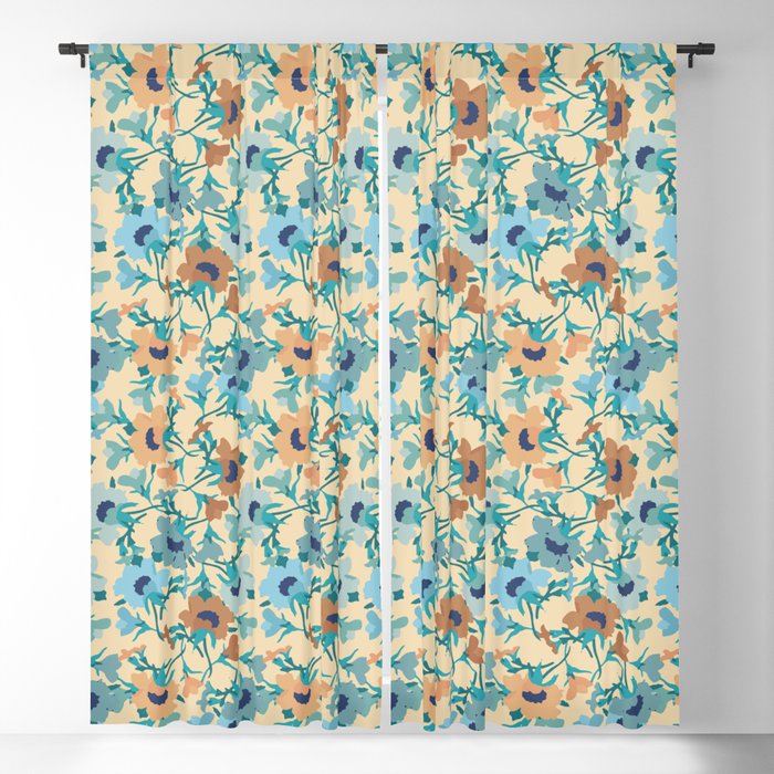 blue cream brown floral nautical evening primrose flower meaning youth and renewal  Blackout Curtain