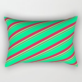 [ Thumbnail: Vibrant Green, Crimson, Light Green, Forest Green & Light Blue Colored Striped/Lined Pattern Rectangular Pillow ]