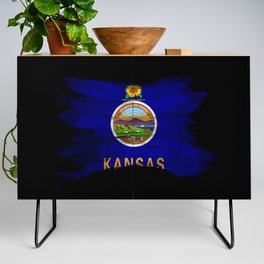 Kansas state flag brush stroke, Kansas flag background Credenza