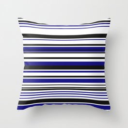 Geometric Stripes pattern Design Horizontral blue white black Color Throw Pillow