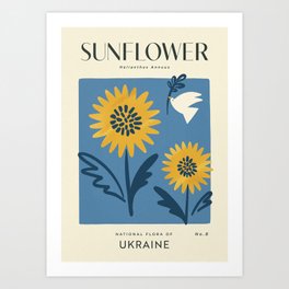 Sunflower of Ukraine | Matisse-Style Vintage Floral Print | Blue & Yellow Art Print