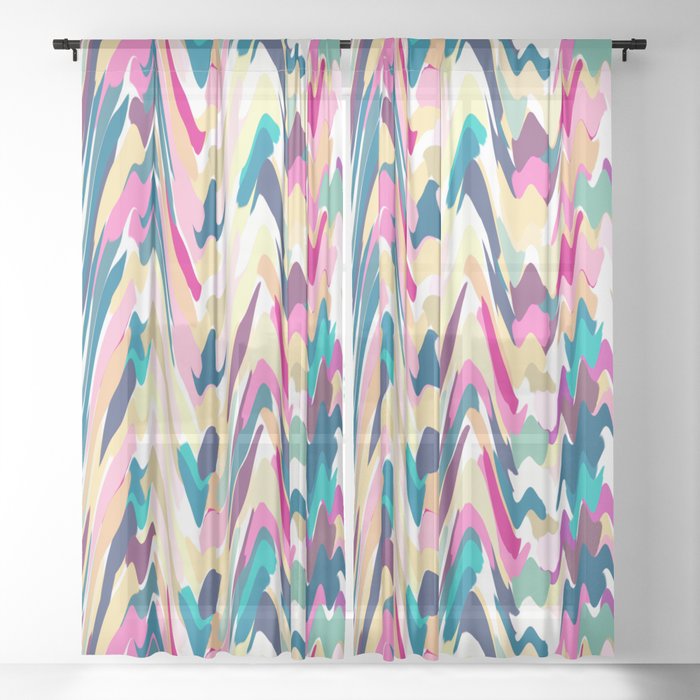Colorful Wavy Painterly Abstract Design Sheer Curtain