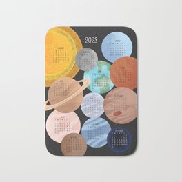 2023 Space Calendar Bath Mat | Modern, Schedule, Planner, Year, Event, Holiday, Handpainted, Planet, January, Vector 