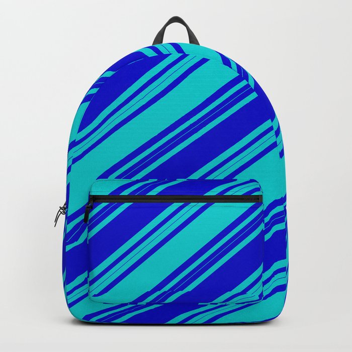 Blue & Dark Turquoise Colored Stripes/Lines Pattern Backpack