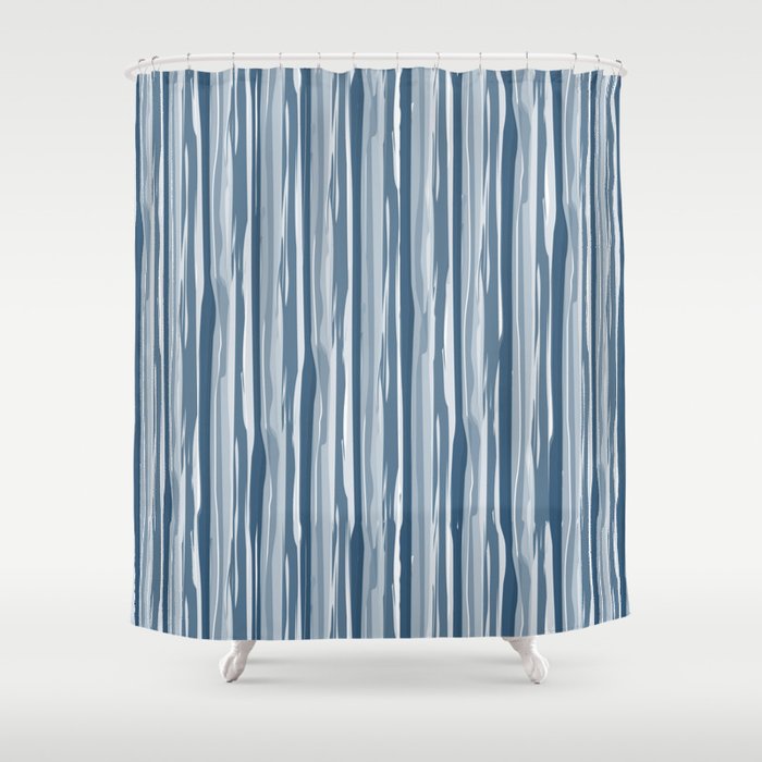 Dark Sea Blue Bold Grunge Vertical Stripe Pattern Pairs To 2020 Color of the Year Chinese Porcelain Shower Curtain