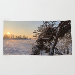 Sunset in the Winter Forest  Beach Towel