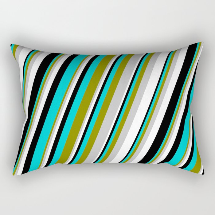 Eye-catching Green, Grey, White, Black & Dark Turquoise Colored Pattern of Stripes Rectangular Pillow