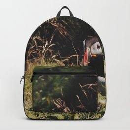 Lone Puffin On Staffa Island  Backpack | Outdoors, Nature, Scotland, Film, Wild, Island, Cliff, Sea, Bird, Puffin 