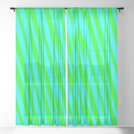 [ Thumbnail: Lime & Cyan Colored Lined/Striped Pattern Sheer Curtain ]