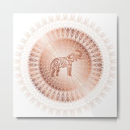 Rose Gold Elephant Mandala Metal Print