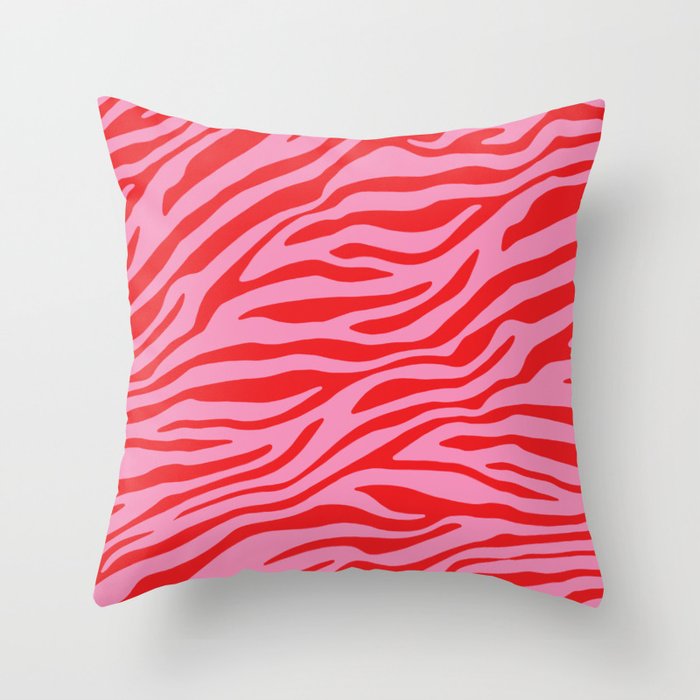 Pink On Red Zebra Animal Print Throw Pillow