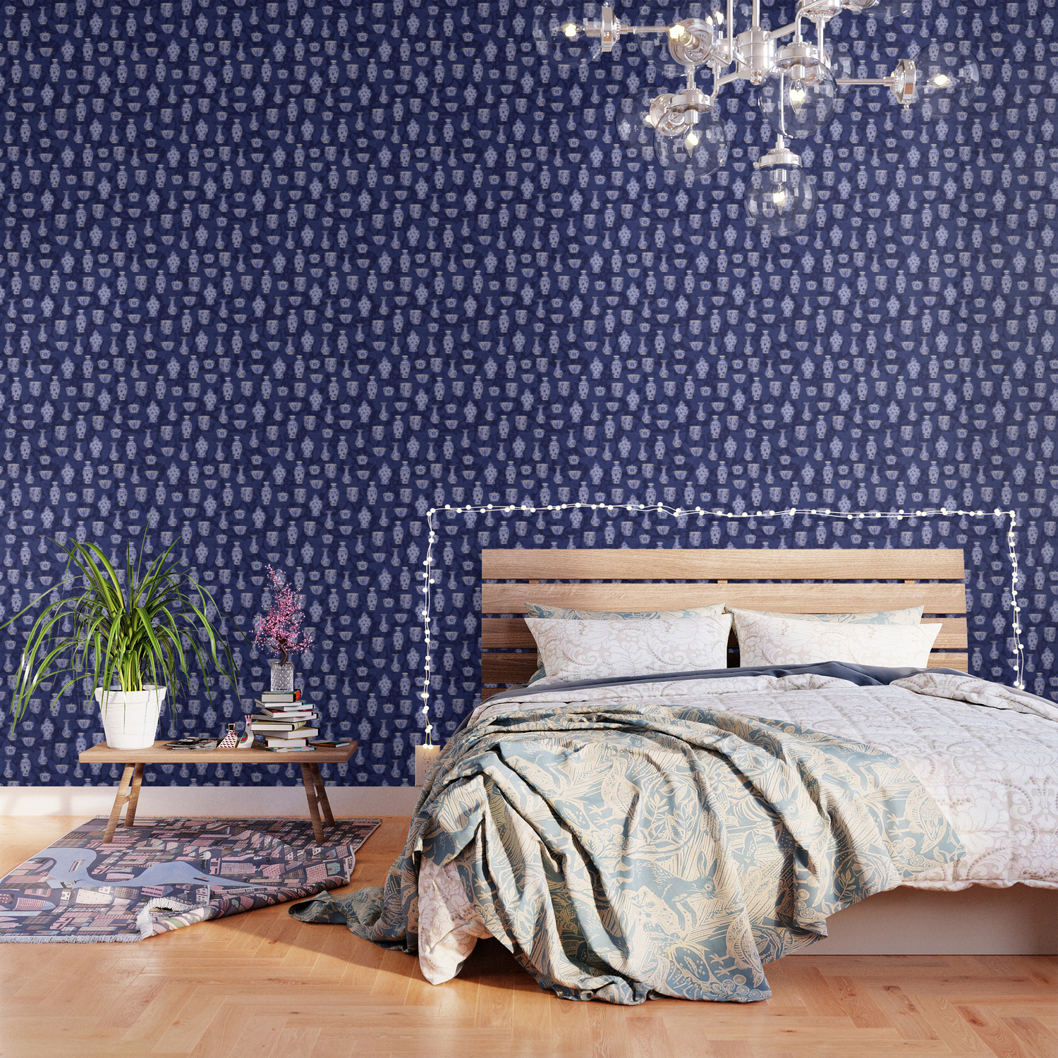 Blue White Chinoiserie Delftware Pottery Pattern Wallpaper By Somecallmebeth Society6 Just like in the two photos above, the wall hangings (framed art and mirror) are the only real chinoiserie pieces in the space. society6