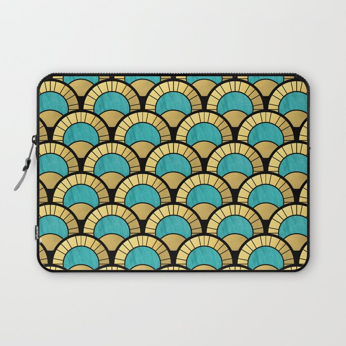 Duck Egg Green Art Deco Fan Pattern Laptop Sleeve