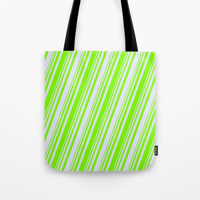 Green & Lavender Colored Striped/Lined Pattern Tote Bag