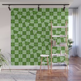 Warped Checkerboard Grid Illustration Vibrant Green Wall Mural