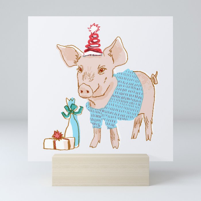 Holiday Party Pig Mini Art Print