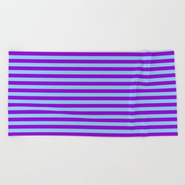 [ Thumbnail: Sky Blue & Dark Violet Colored Striped Pattern Beach Towel ]