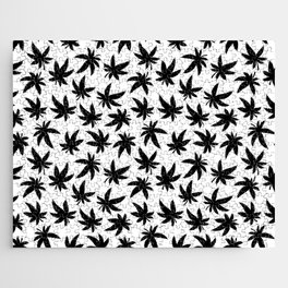 Marijuana hand drawn black and white pattern. Cannabis leaf wallpaper. Vector illustration. Jigsaw Puzzle