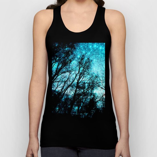 black trees teal space Unisex Tank Top