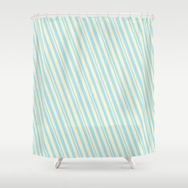 [ Thumbnail: Beige & Powder Blue Colored Lined/Striped Pattern Shower Curtain ]