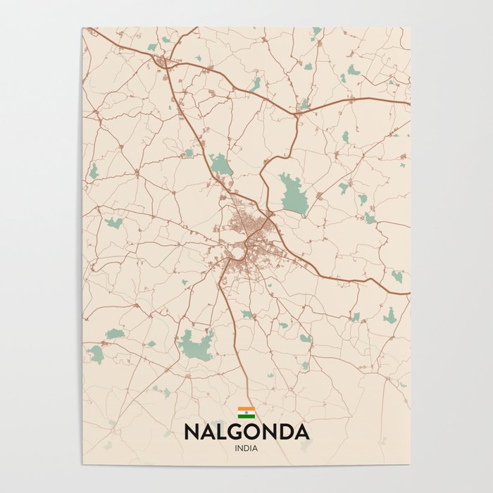 Nalgonda, India Vintage City Map Poster by IMR Designs Society6