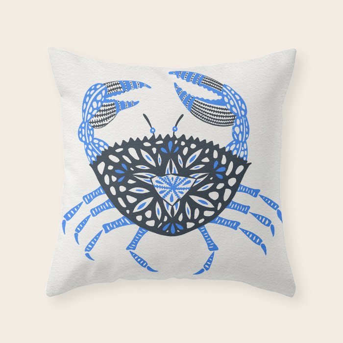 Blue Crab Throw Pillow by Cat Coquillette Society6