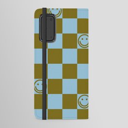Checkered Smiley Faces \\ Autumn Grass Color & Pastel Blue Android Wallet Case