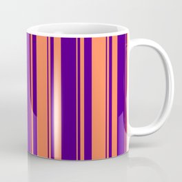[ Thumbnail: Indigo and Coral Colored Lined Pattern Coffee Mug ]