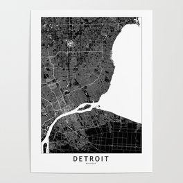 Detroit Black And White Map Poster
