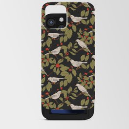 Winter Birds and Holly on Charcoal iPhone Card Case