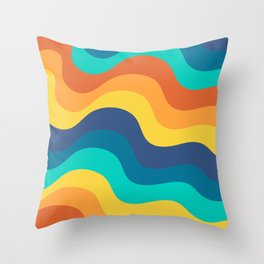 Retro Mid-Century Color Wave Ripples Stripes Throw Pillow