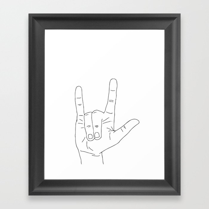 Sign Language 'I Love You' Line Art Framed Art Print