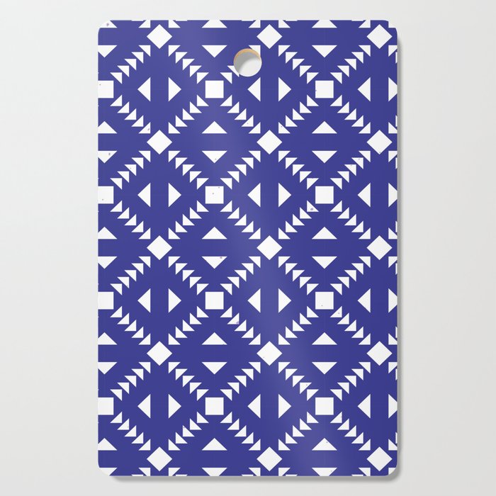 Navy Blue Tiles Retro Pattern Abstract Tiled Moroccan Art Cutting Board