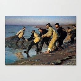 Fishermen Hauling a Net at the Skagen North Beach, 1883 by Peder Severin Kroyer Canvas Print