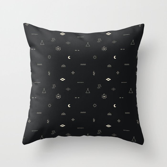 Southwestern Symbolic Pattern in Black & Cream Throw Pillow