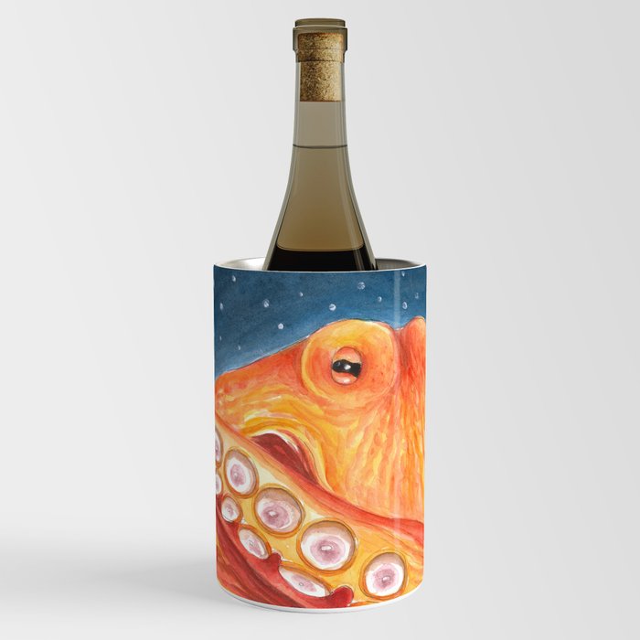Red Octopus Tentacles Galaxy Stars Kraken Cephalopod Watercolor Art Wine Chiller