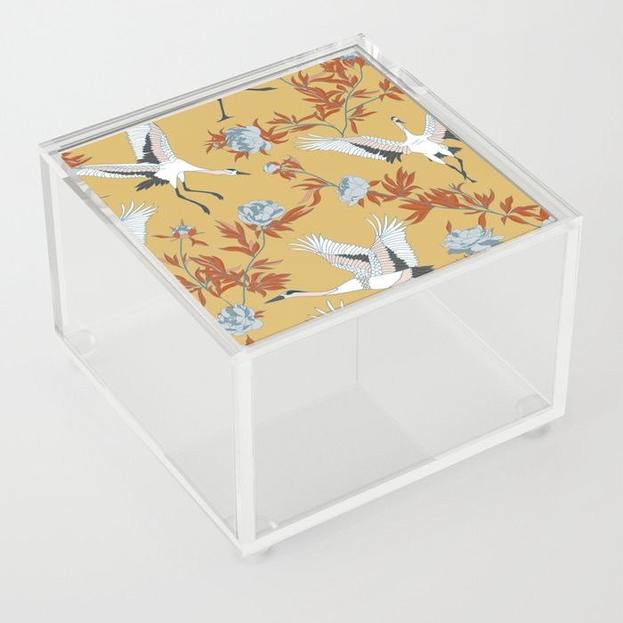 Japanese Ornate Heron Pattern Saffron Gold Acrylic Box