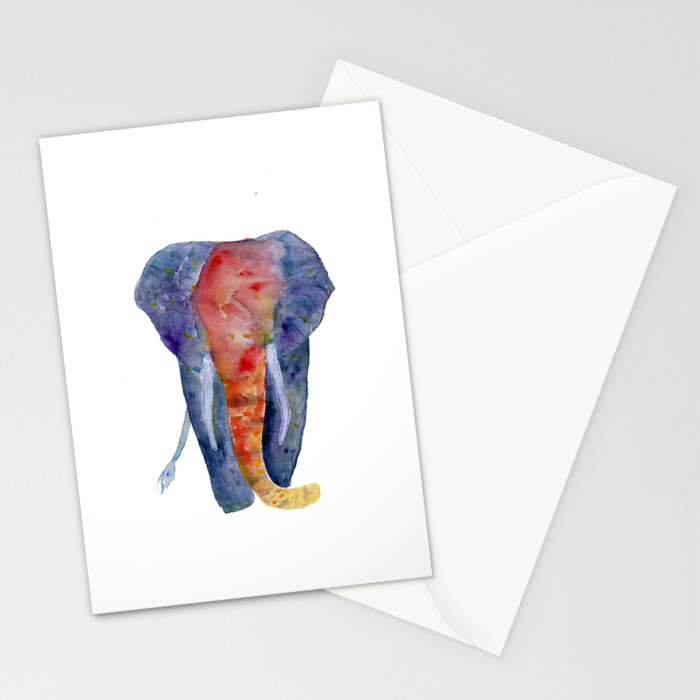 Elephant Colorful Elephant Watercolor Painting Stationery