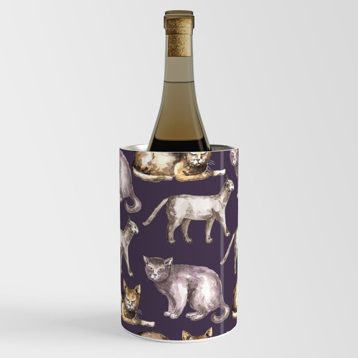 Watercolor cats seamless pattern Wine Chiller