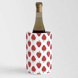 White and Red Cottagecore Strawberry Pattern Wine Chiller