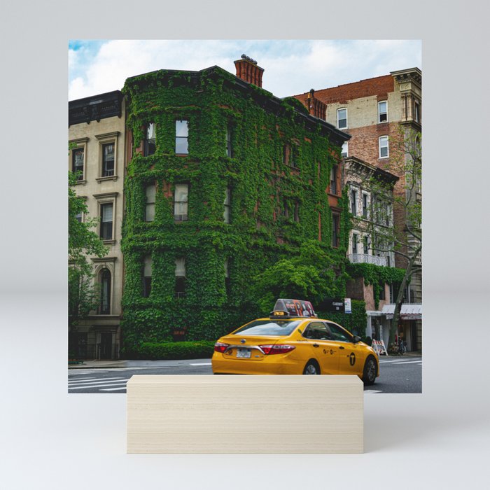 Taxi on the Upper East Side and an Ivy-Covered Brownstone Mini Art Print