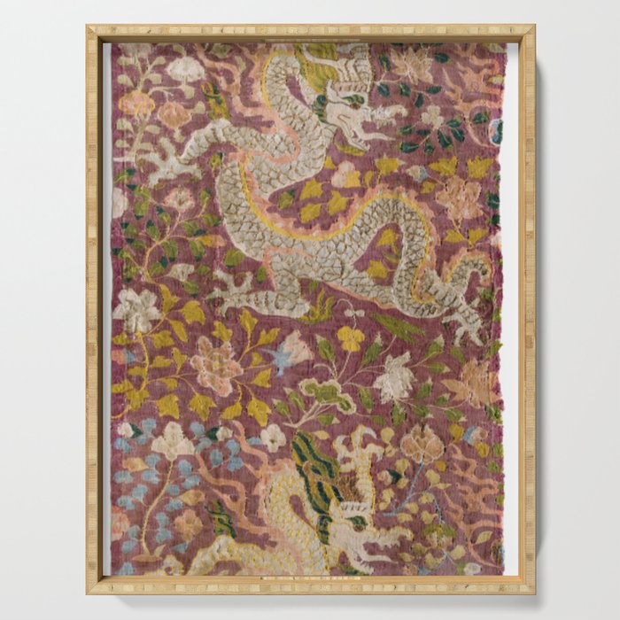 Retro Tapestry With Dragons and Flowers 11th –12th century Eastern Central Asia (Reproduction) Serving Tray