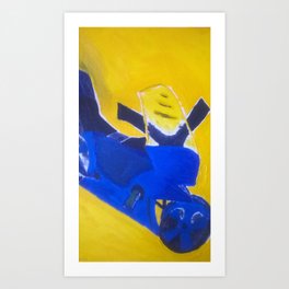 blue motorbike Art Print | Painting, Yellow, Motorbike, Oil, Blue 
