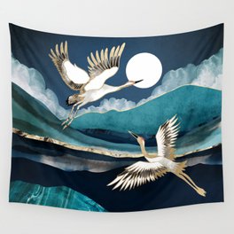 Midnight Cranes Wall Tapestry